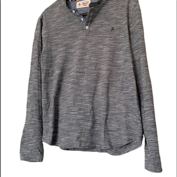 Original Penguin Mens Henley Raglan Long Sleeve Button Shirt Sweater Gray Blue - Picture 2 of 10